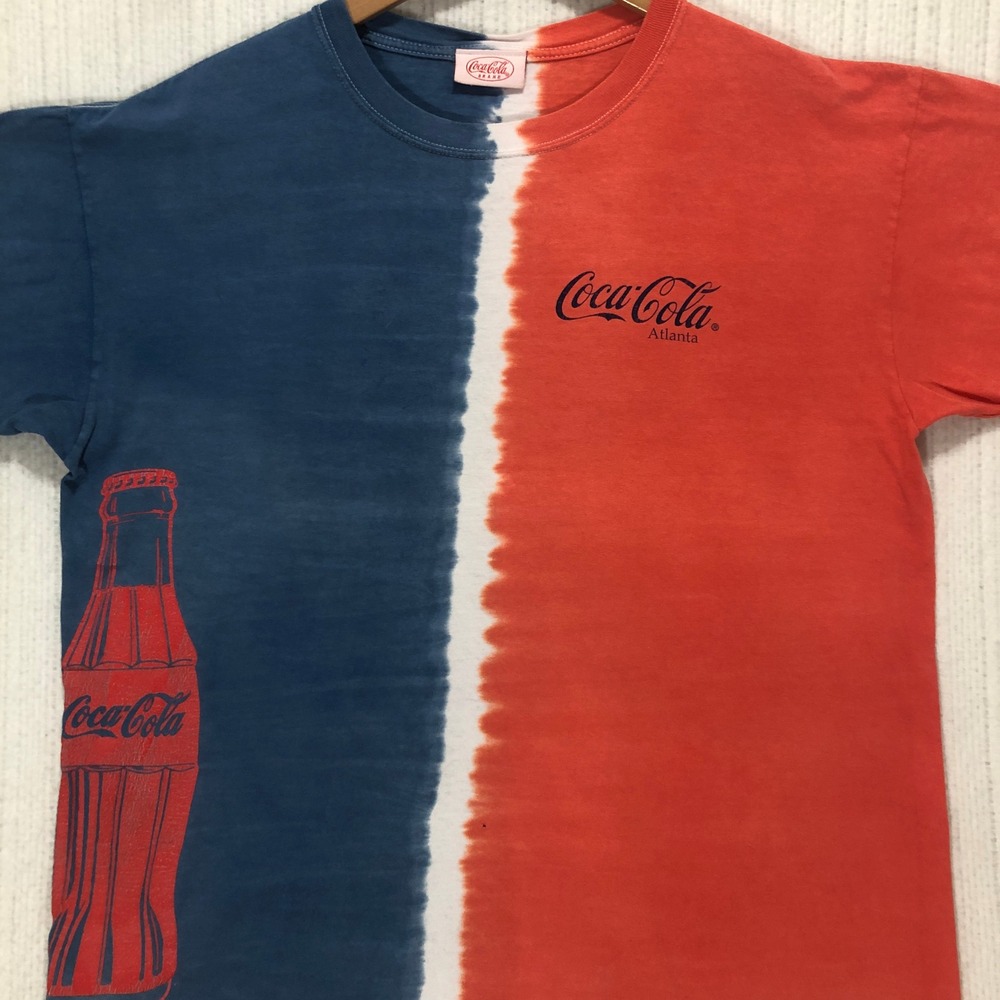 Coca-Cola Atlanta Split Dye Graphic T-Shirt Red Blue Mens XL Vintage Style